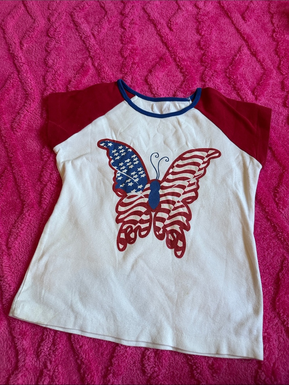 Y2k White & Red Butterfly Graphic Baseball Tee